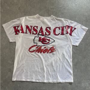 90s Vintage Kansas City Chiefs Spell Out White T Shirt Size XL